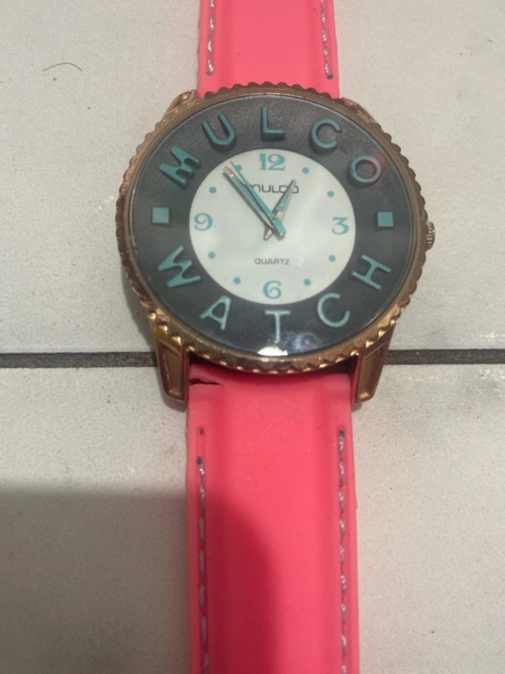 Mulco Pink Silicone Strap Watch with Teal Accents